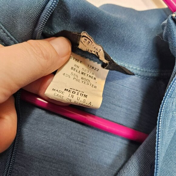 Bellwether Women Medium Blue Wool Polyester Half-Zip Pullover Jacket Made in USA - Picture 5 of 8
